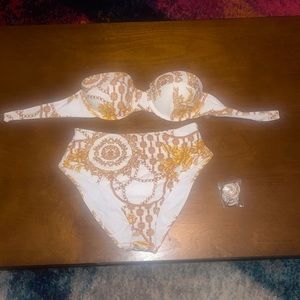 NEW WHITE/GOLD HIGH WAISTED BIKINI W/ straps
